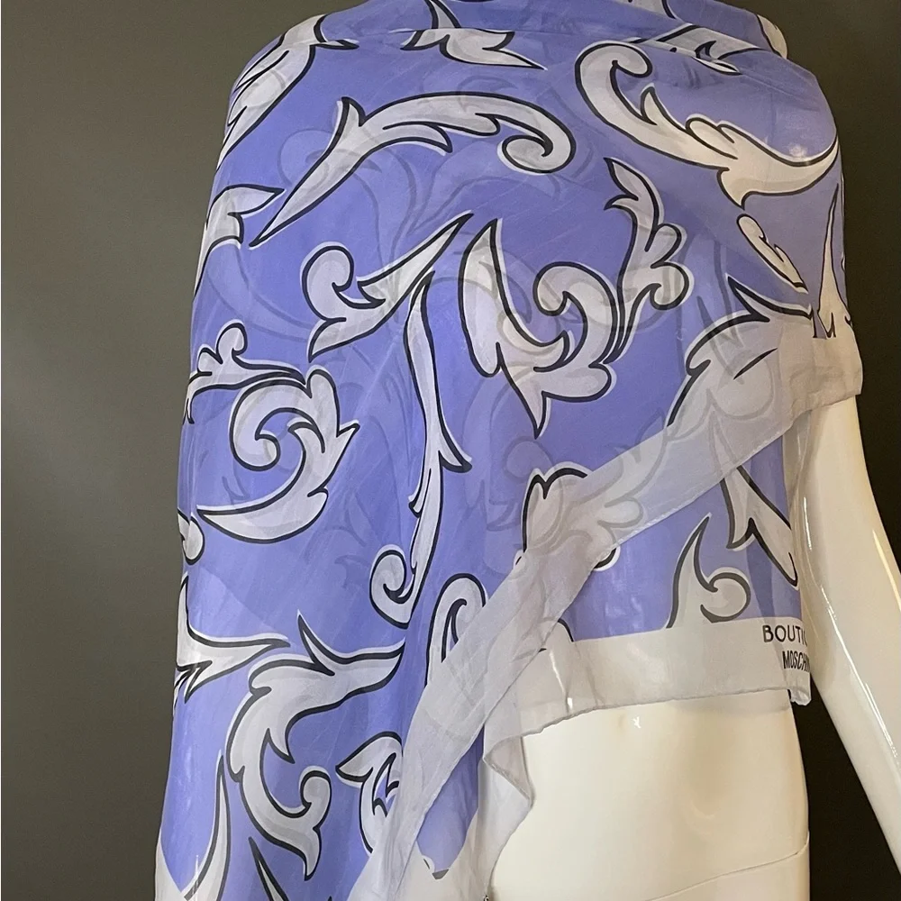 Gorg Moschino Boutique Sheer Silk Scarf Lilac Print Large 15 x 60 In Exc Cond